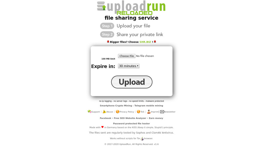 Upload.Run Landing Page