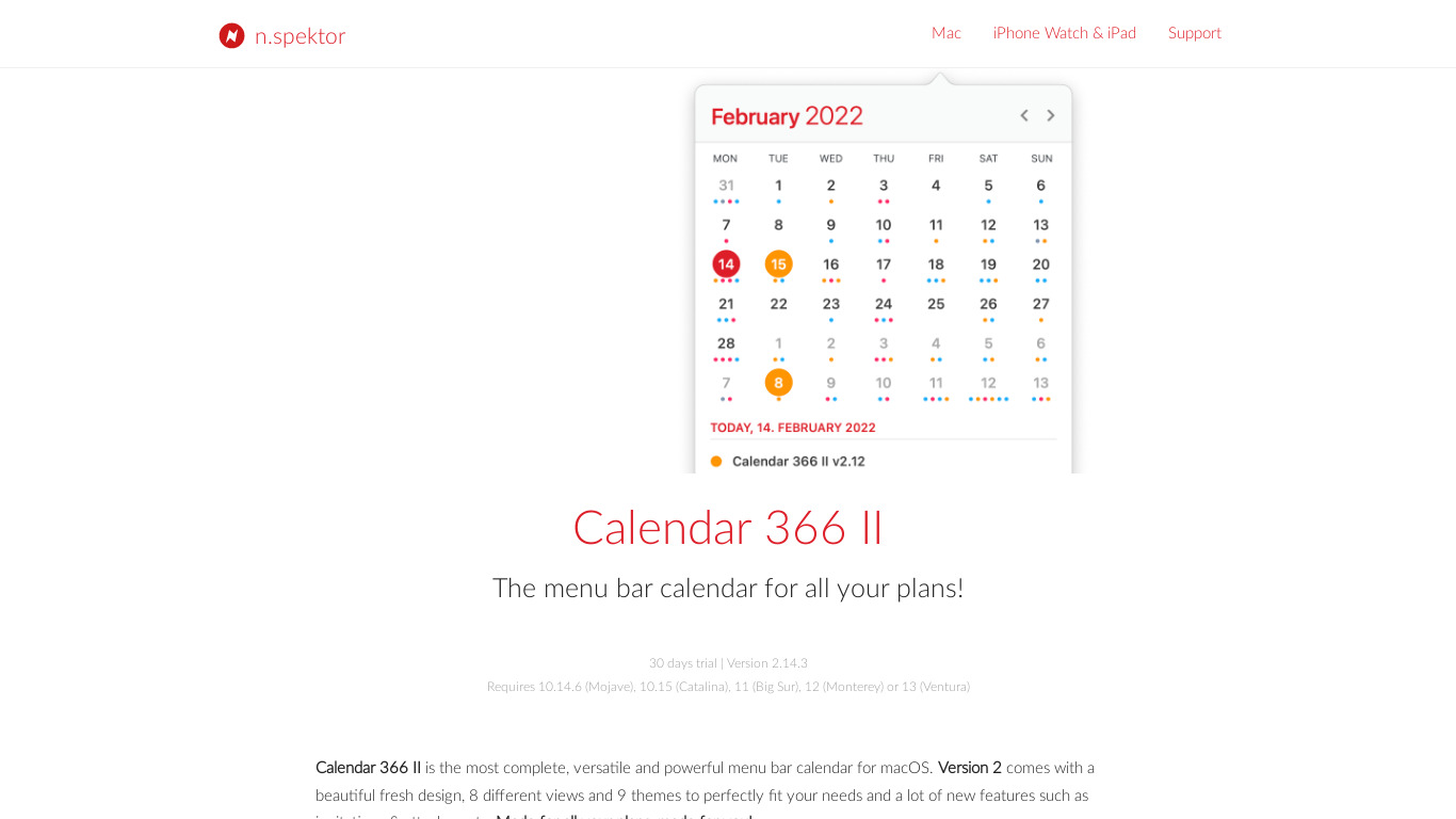 Calendar 366 II Landing page