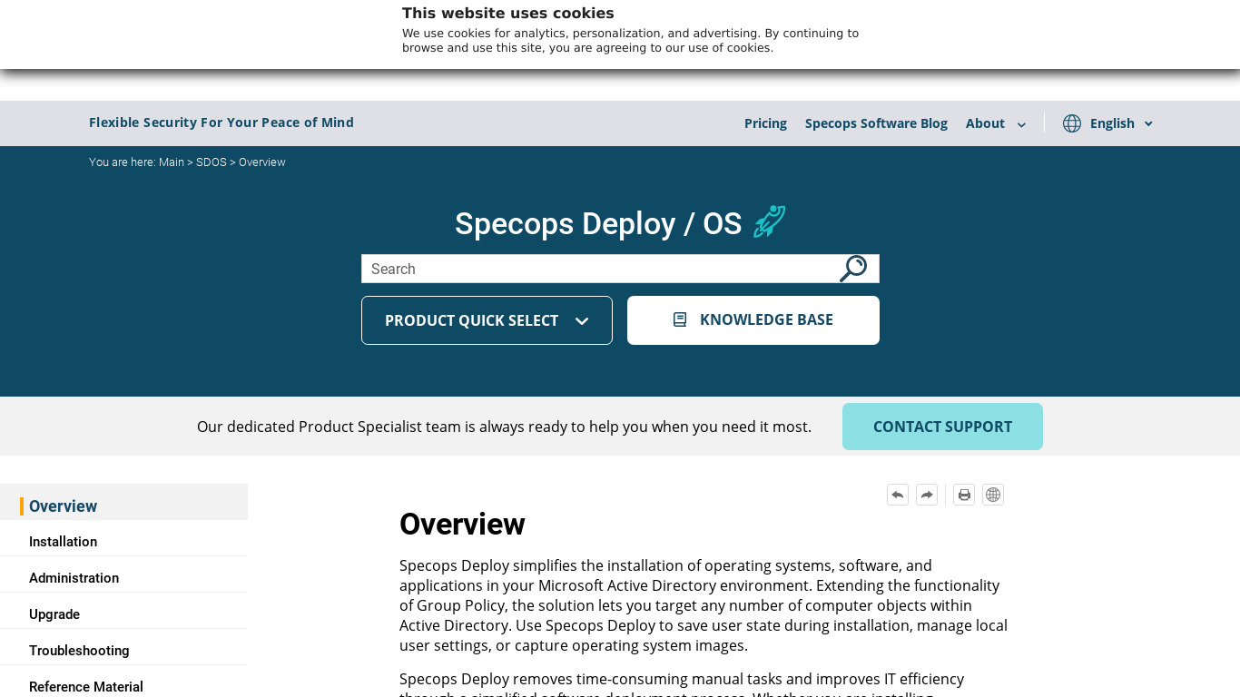 Specops Deploy Landing page