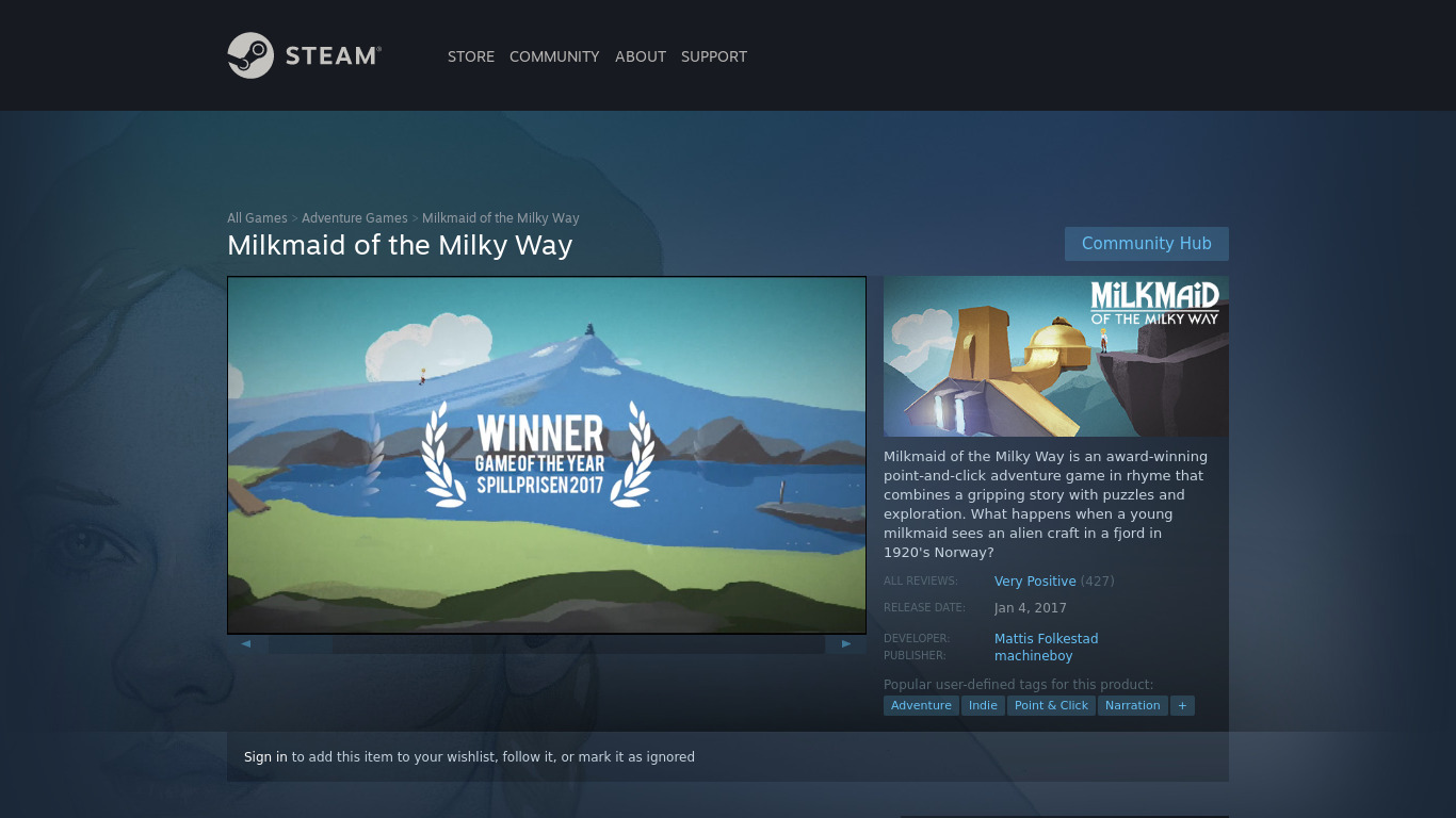 Milkmaid of the Milky Way Landing page