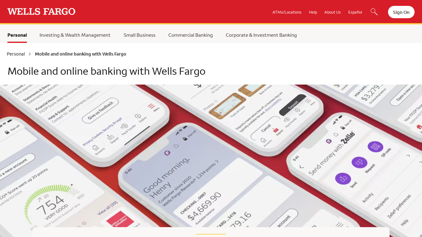 Wells Fargo Landing page