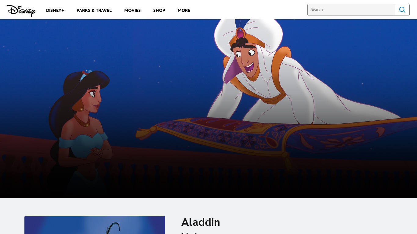 Disney’s Aladdin Landing page