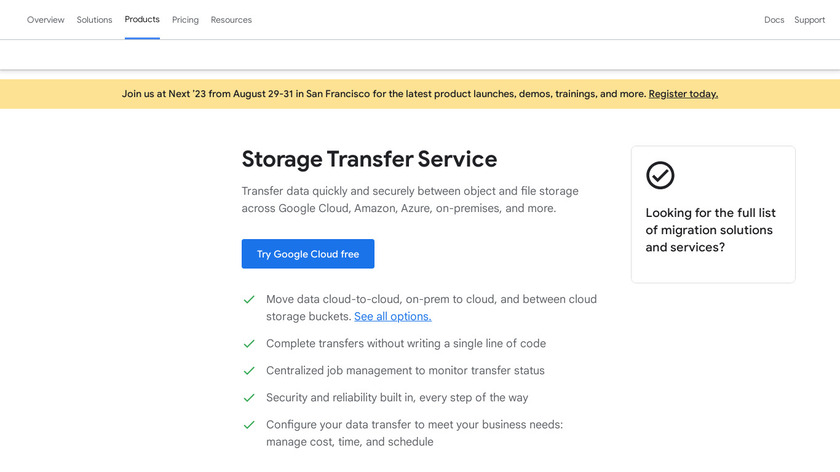 Google Cloud Storage Transfer Service Landing Page