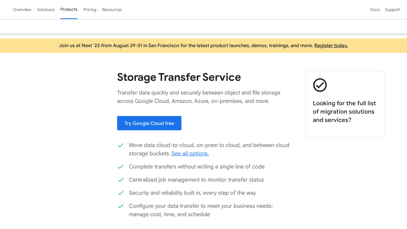 Google Cloud Storage Transfer Service Landing page