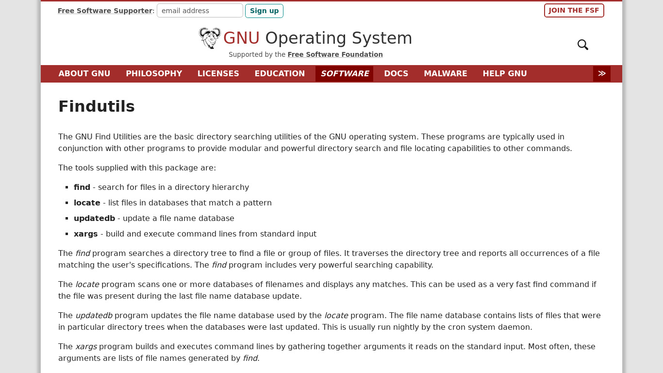 GNU Find Utilities Landing page