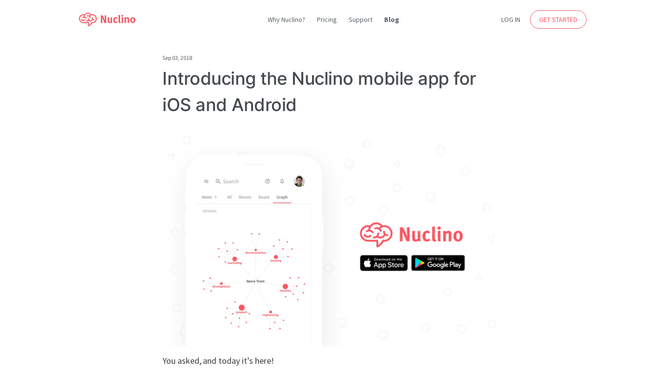 Nuclino mobile app Landing page
