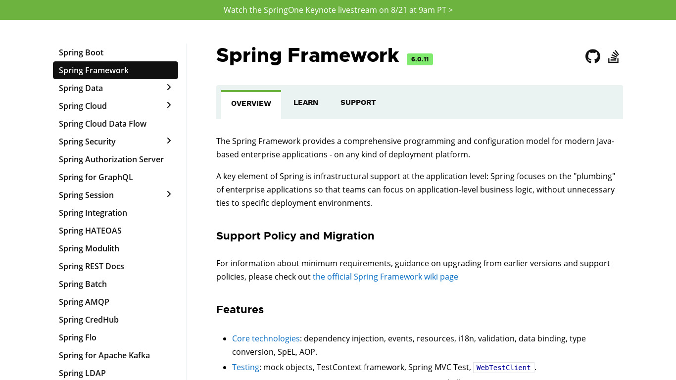 Spring Framework Landing page