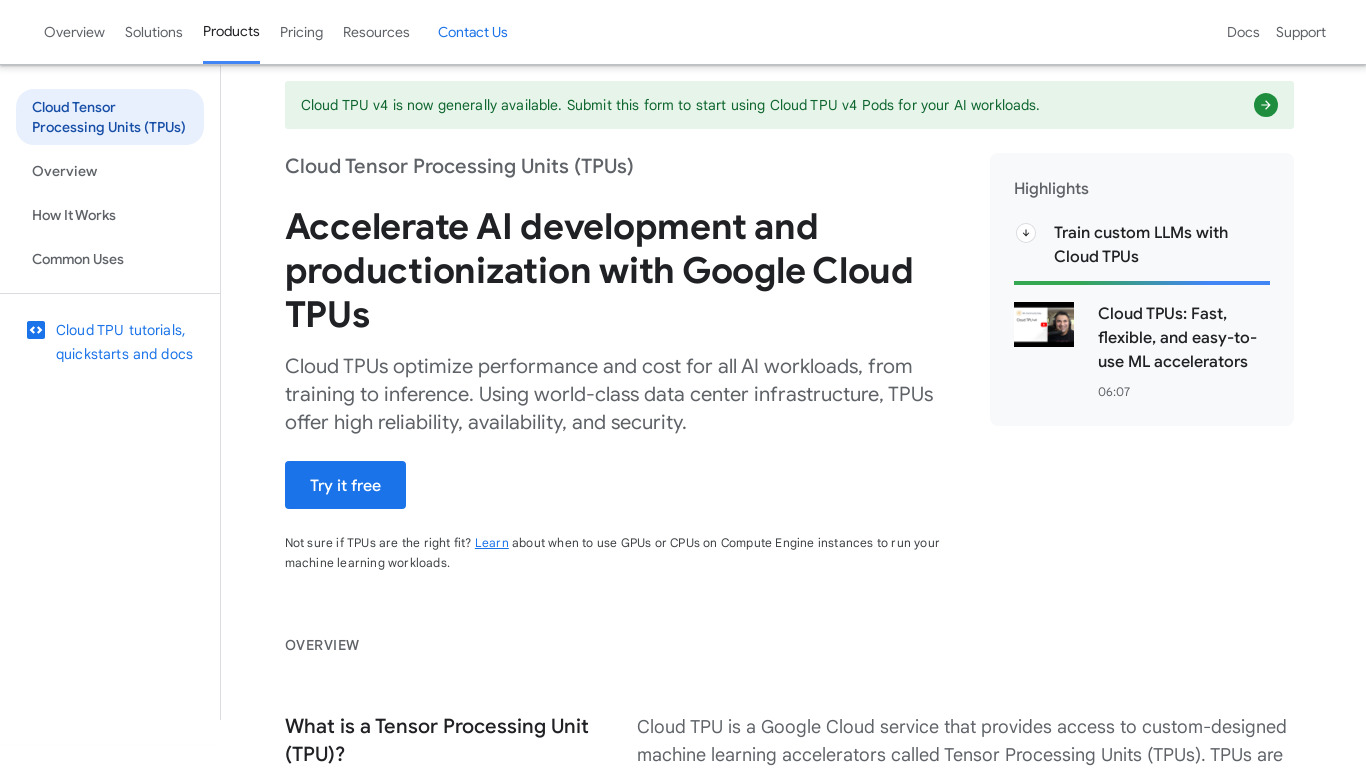 Google Cloud TPU Landing page