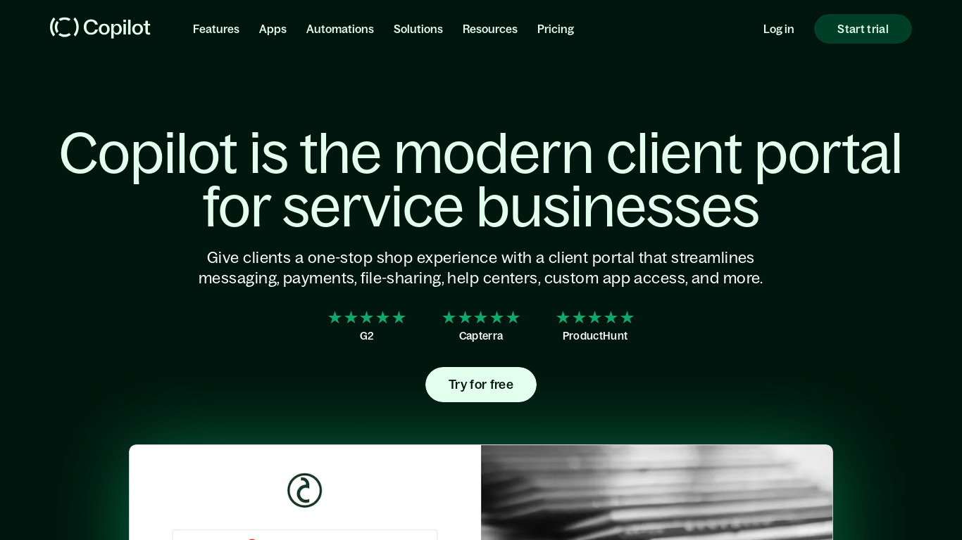 Fog Creek Copilot Landing page
