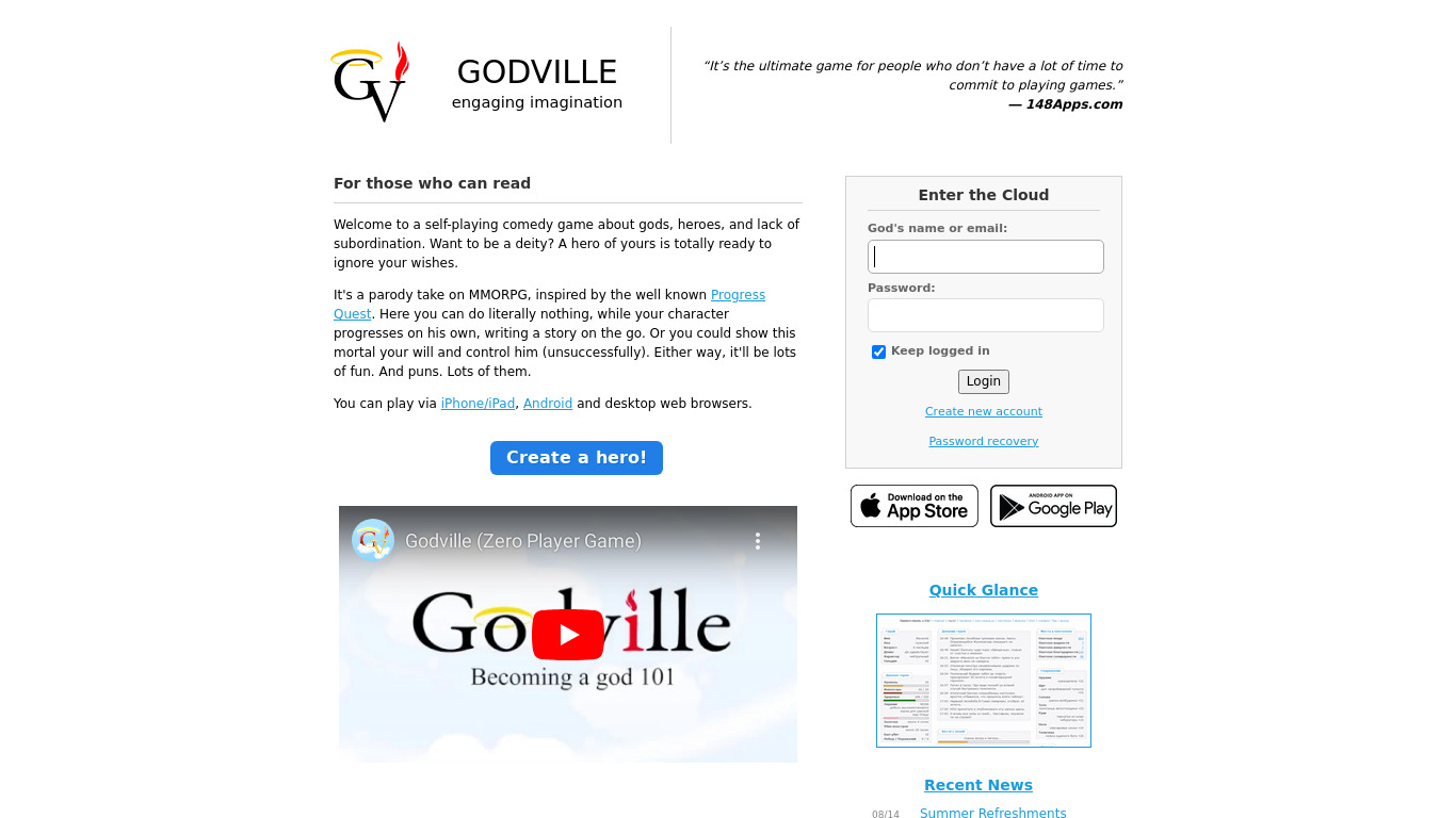 Godville Landing page