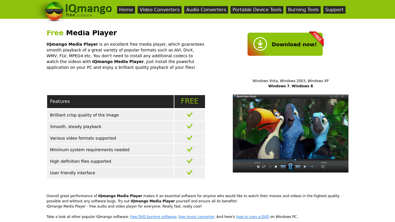 IQmango Media Player Landing page