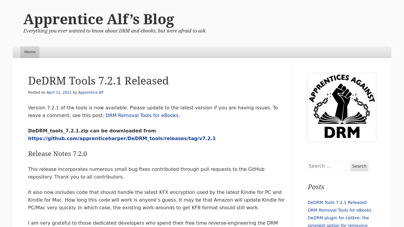 Apprentice Alf's DeDRM Tools Landing page