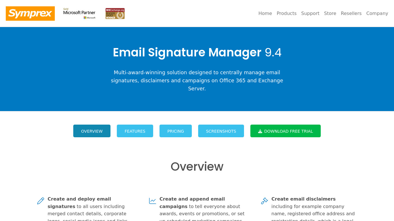 Email Signature Manager Landing page