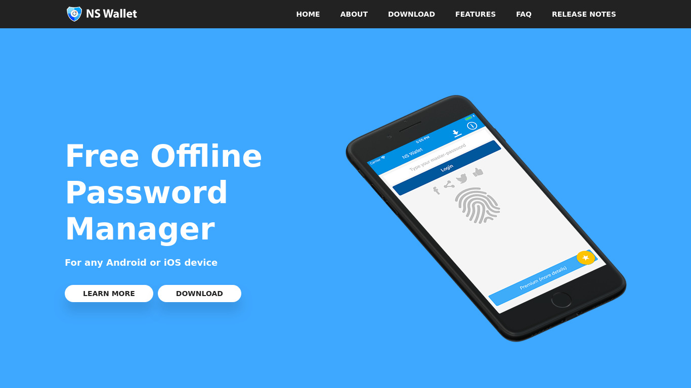NS Wallet Offline Password manager Landing page