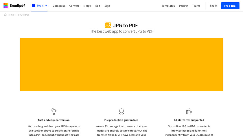 JPG to PDF (by SmallPDF) Landing Page