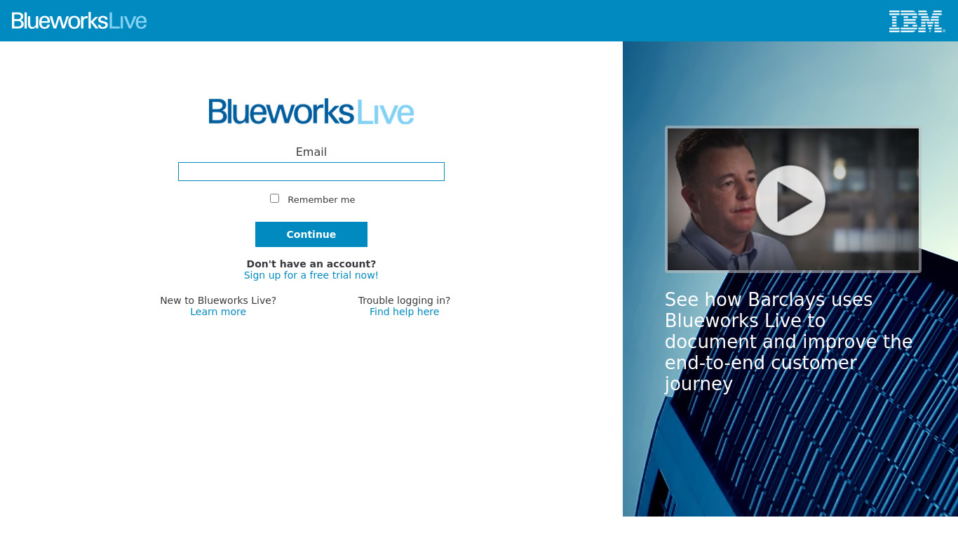 Blueworks Live Landing page