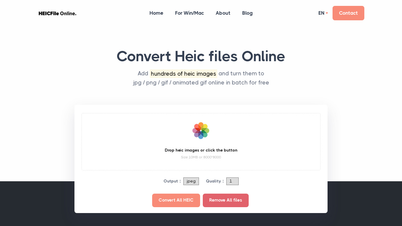 Heic File Converter Landing page