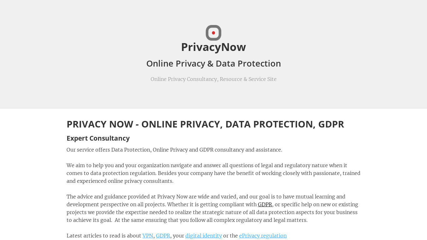 Privacy-Now.net Landing page