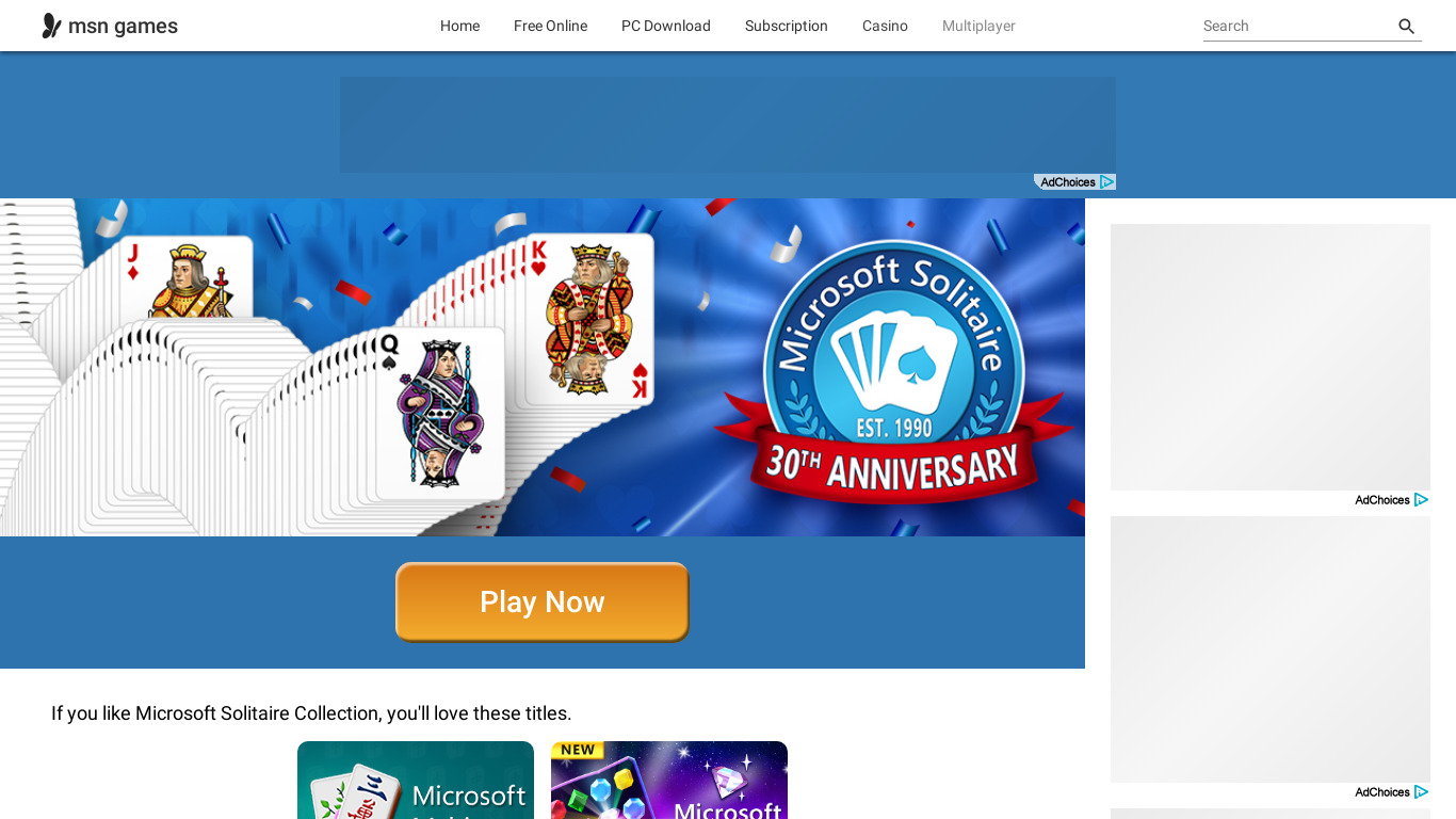 Microsoft Solitaire Collection Landing page