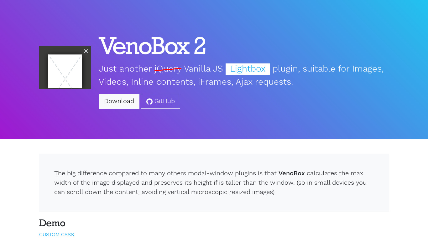 VenoBox Landing page