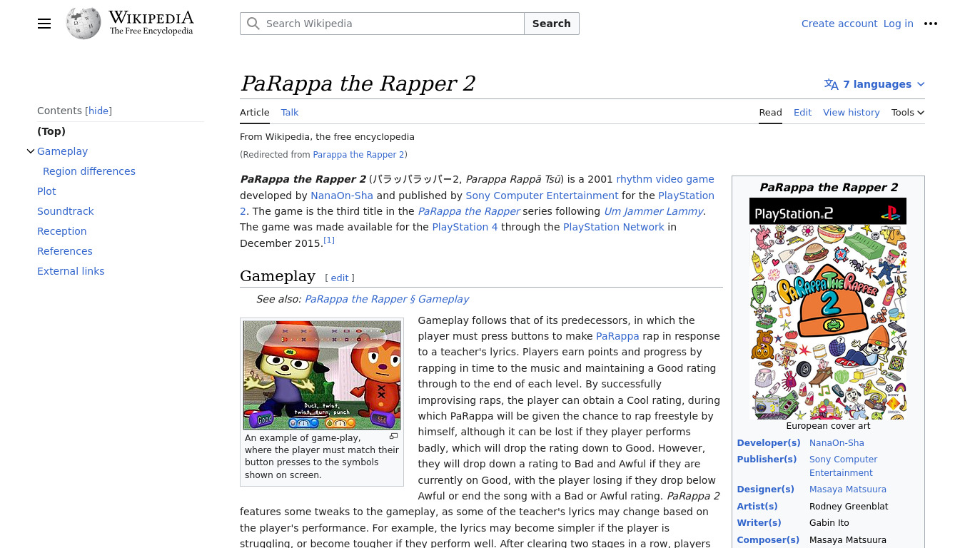 PaRappa the Rapper 2 Landing page