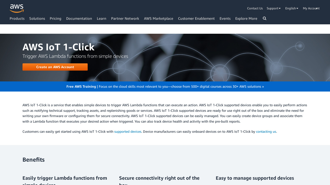 AWS IoT 1-Click Landing page