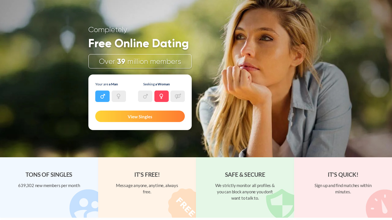 Mingle2 Online Dating Chat App Landing page