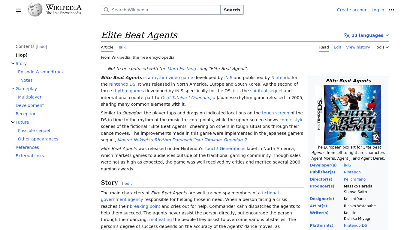 Elite Beat Agents Landing page