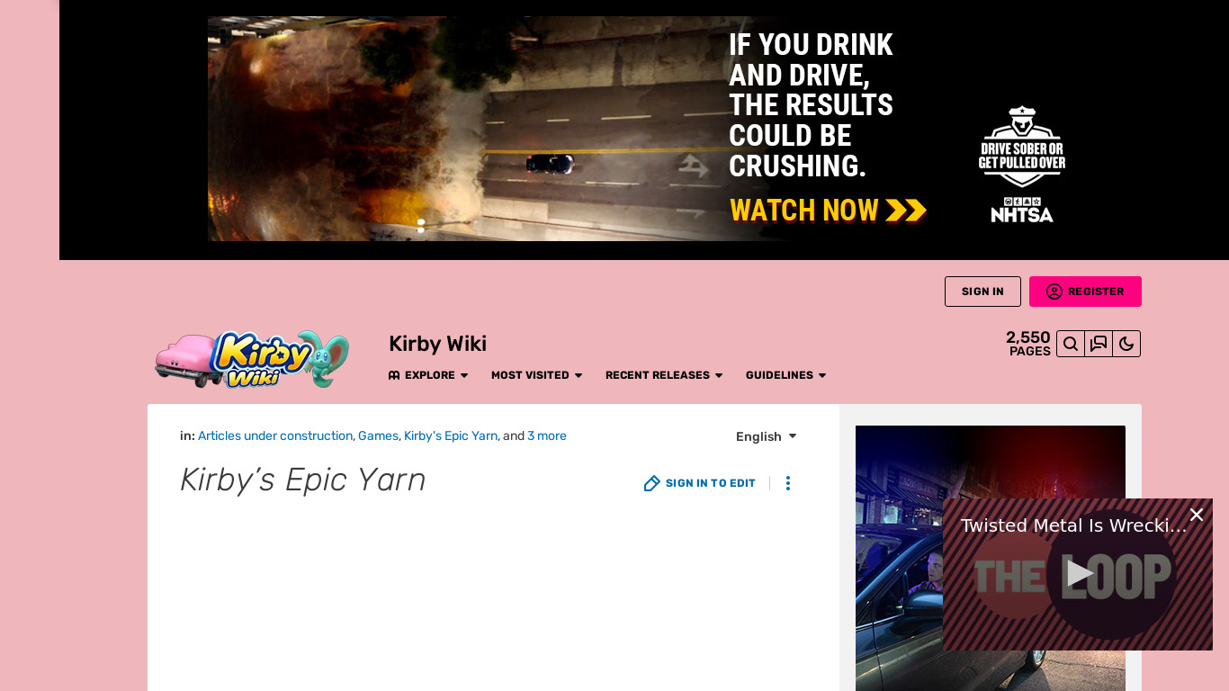 Kirby’s Epic Yarn Landing page