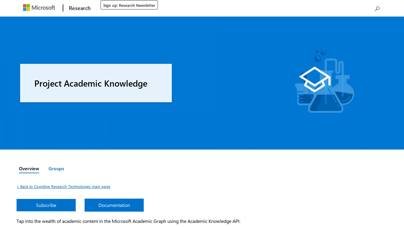 Microsoft Academic Knowledge API Landing page