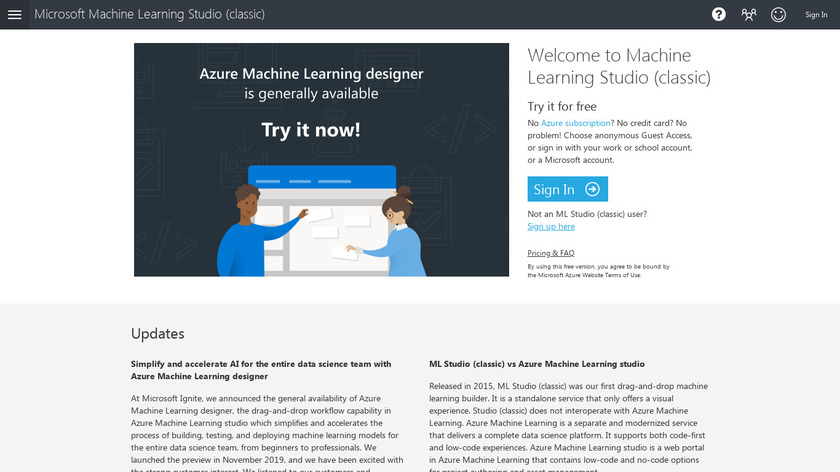 Azure Machine Learning Studio Landing Page