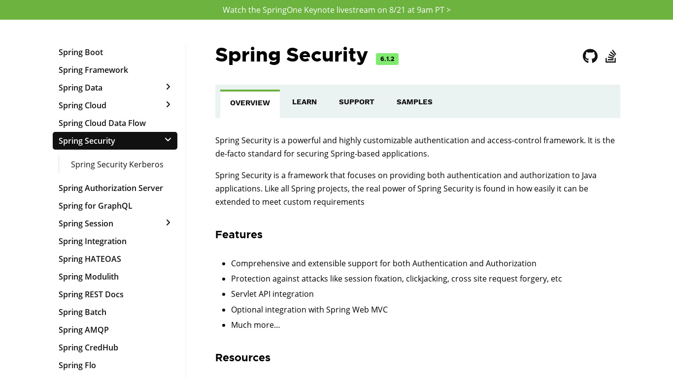 Spring Security Landing page