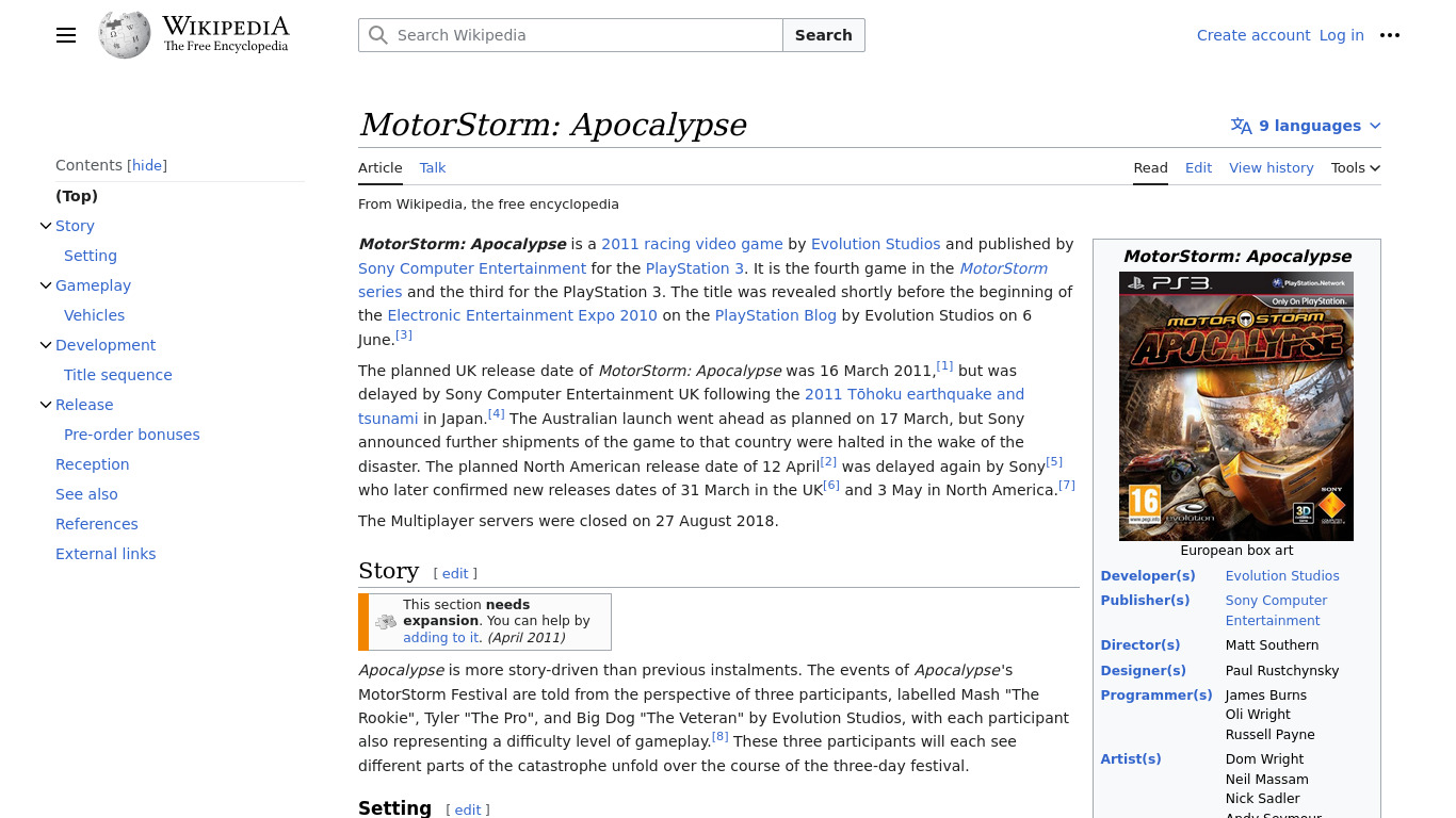 MotorStorm: Apocalypse Landing page