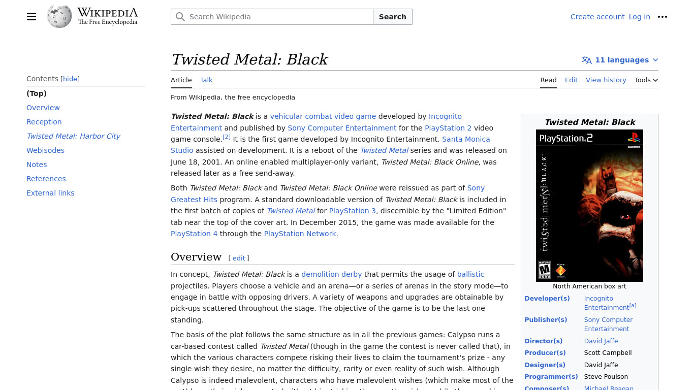 Twisted Metal: Black Landing page