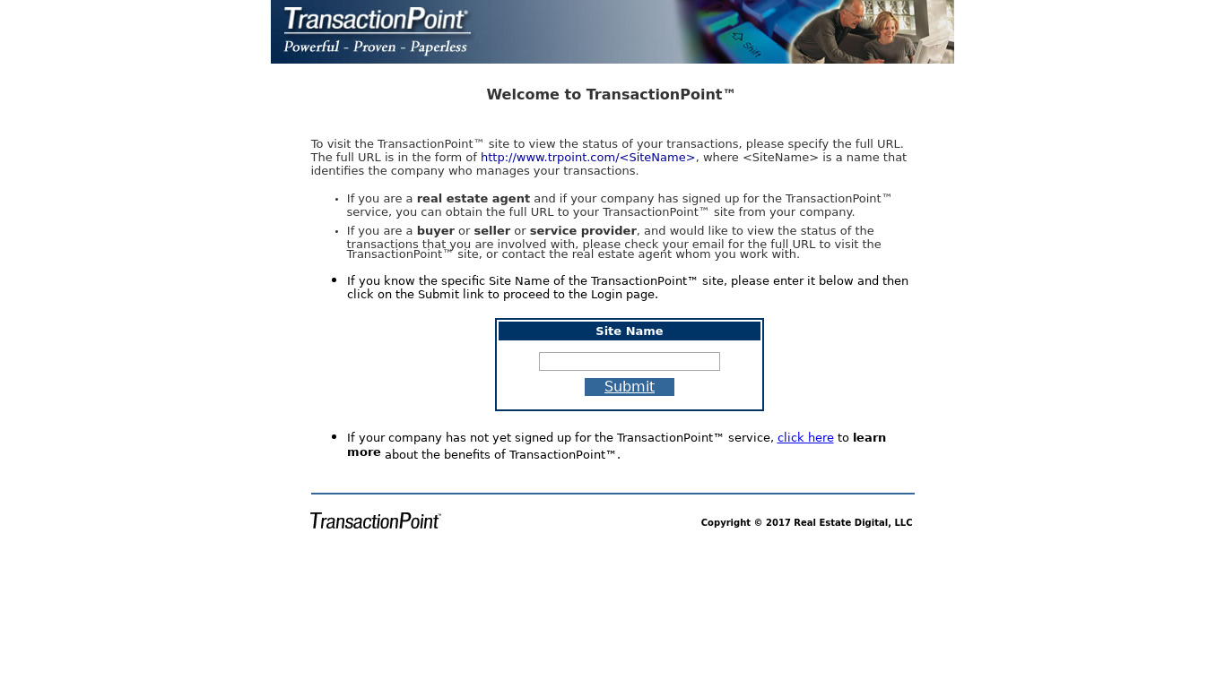 TransactionPoint Landing page