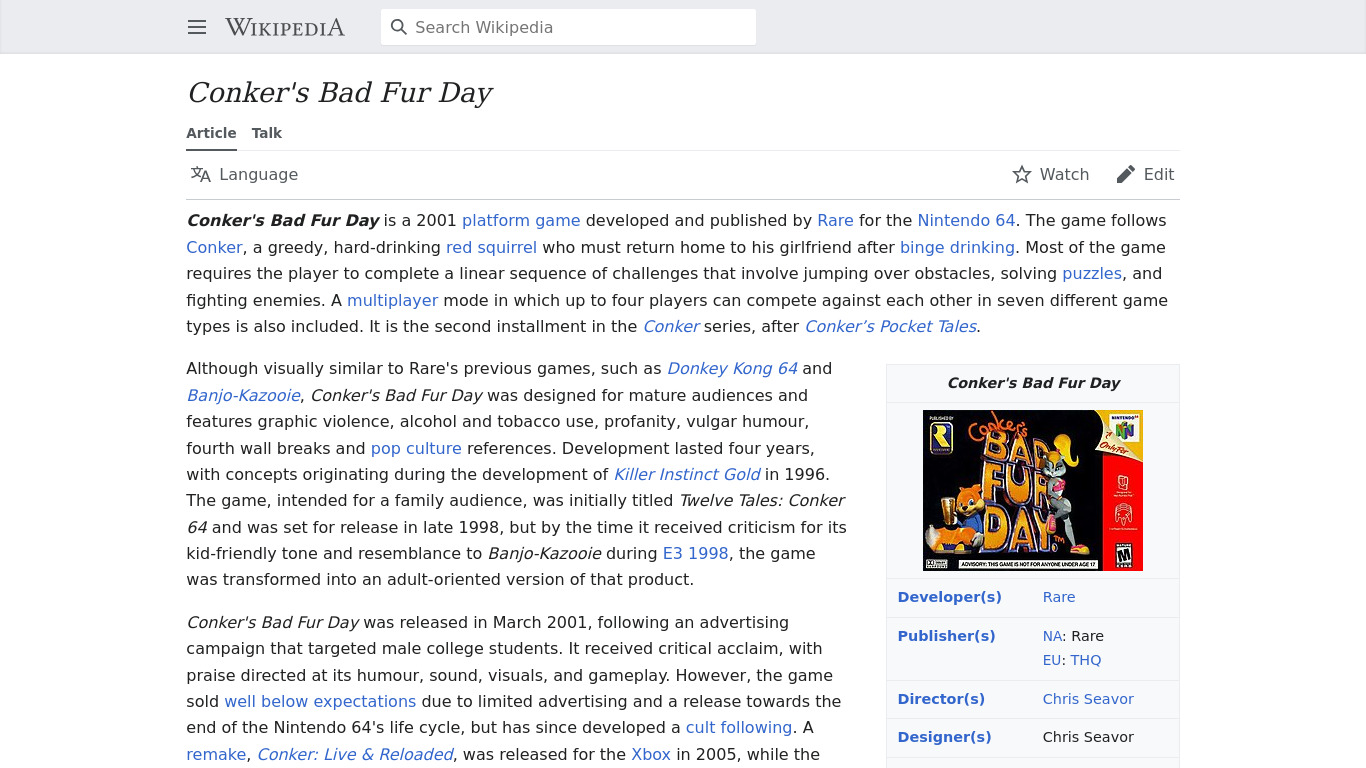 Conker’s Bad Fur Day Landing page