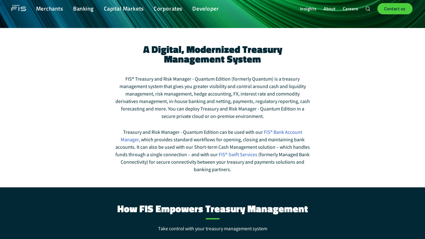 Quantum Treasury Management Landing page