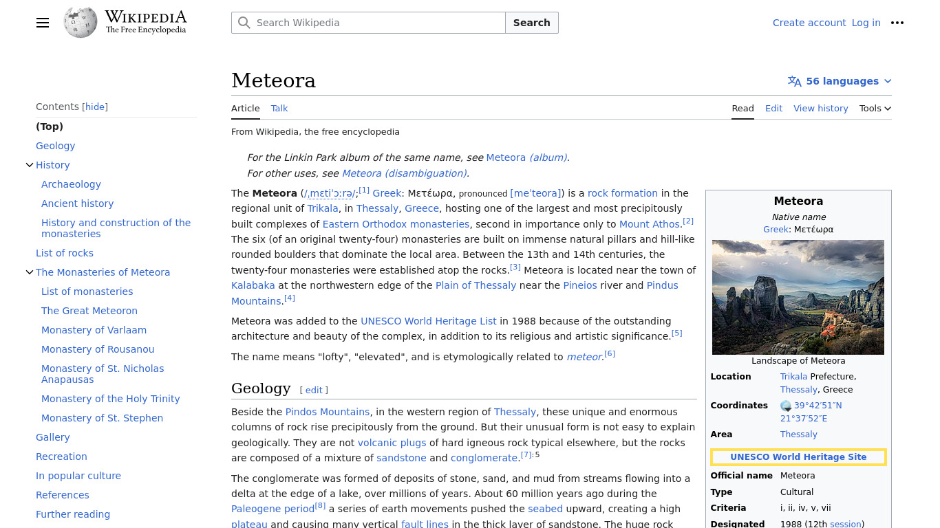 Meteora Landing page