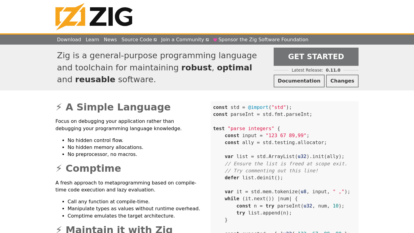 Zig Landing page