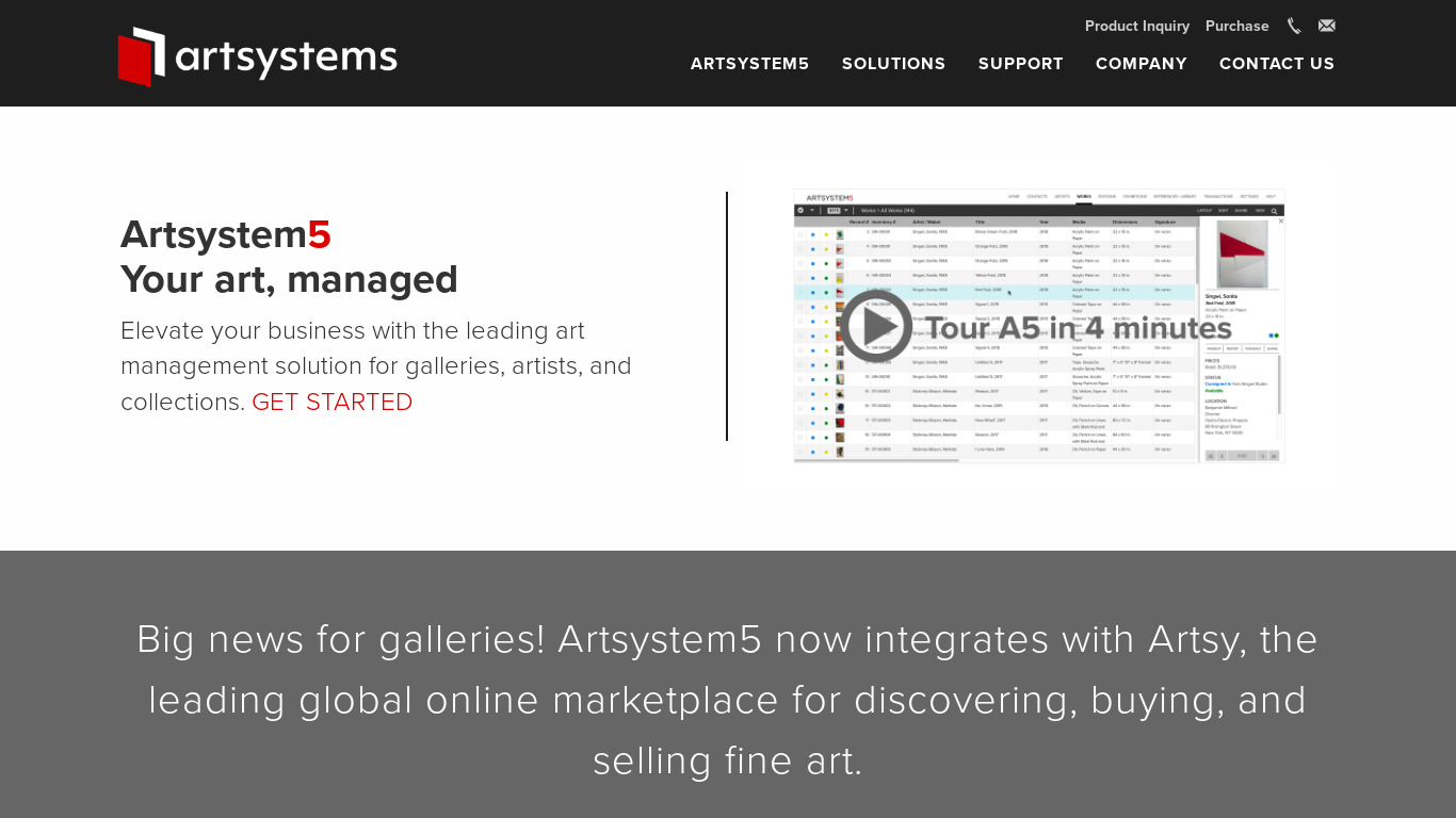 Artsystems Landing page