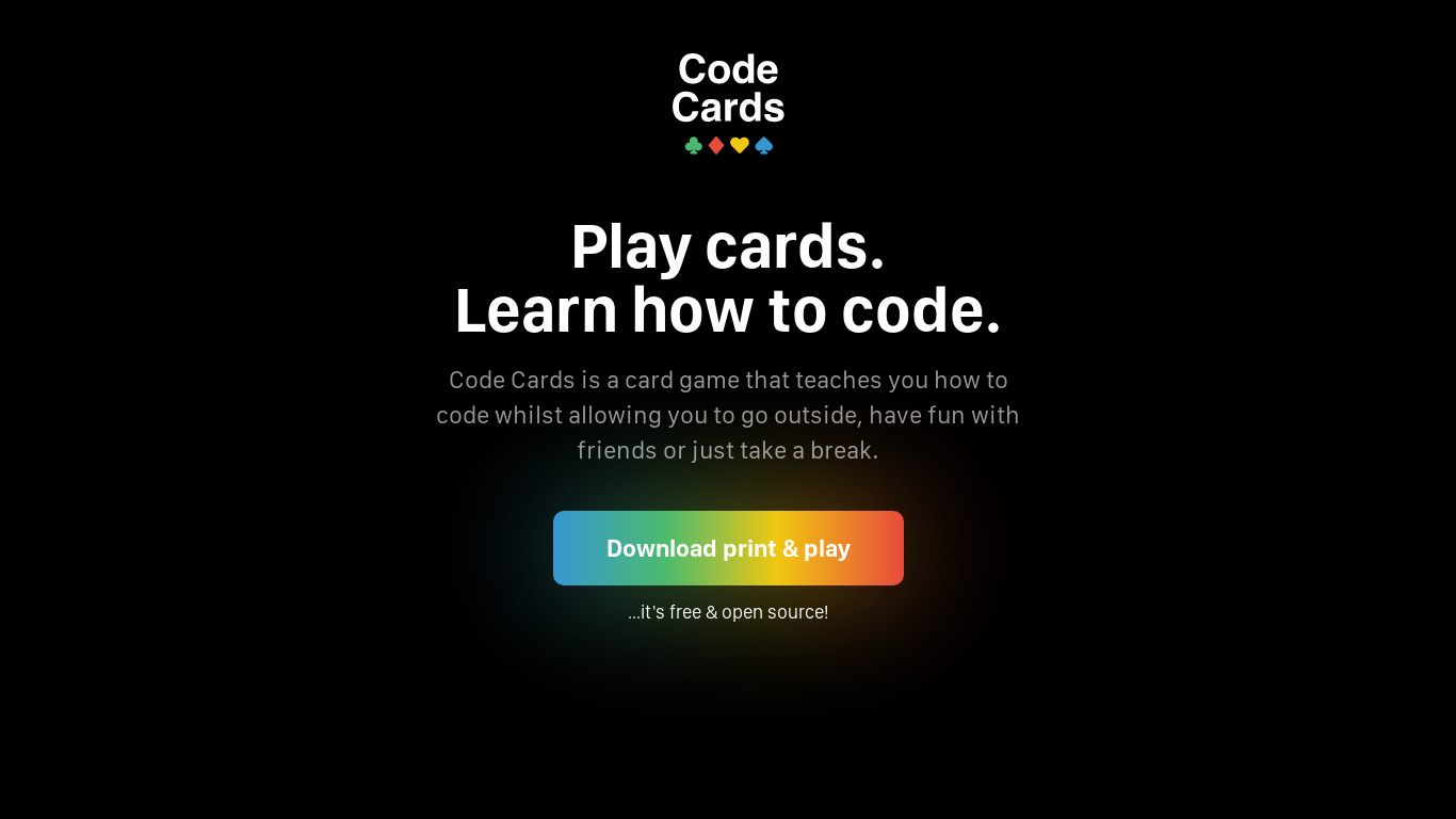 Code Cards Landing page