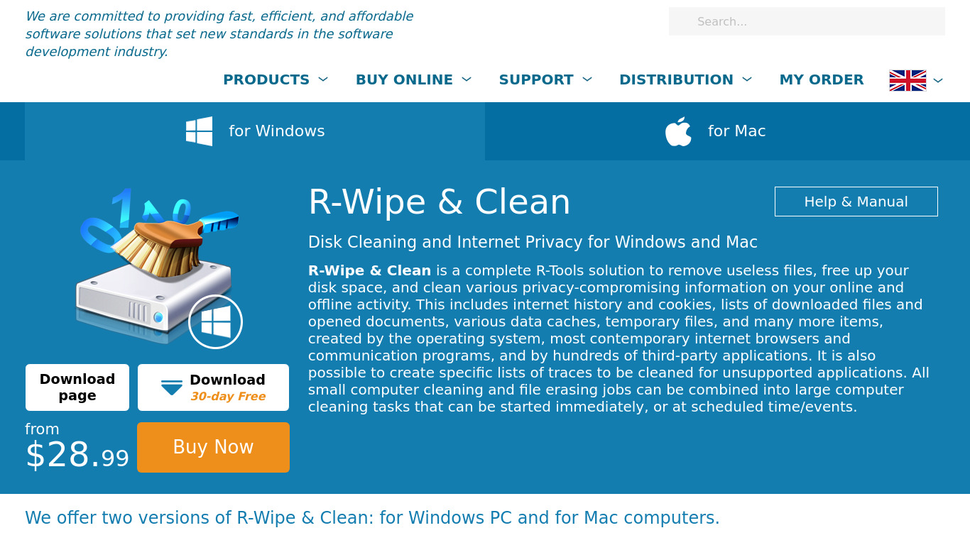 R-Wipe&Clean Landing page