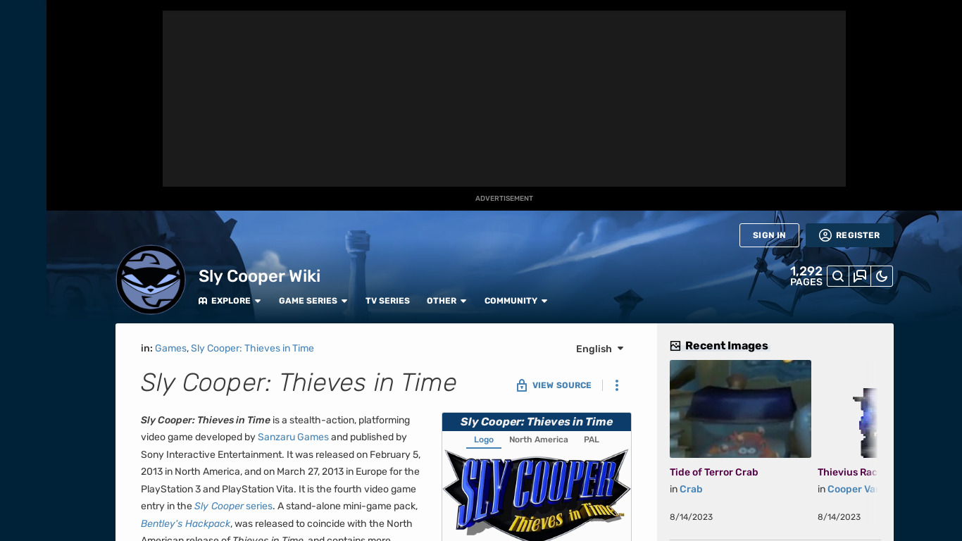Sly Cooper: Thieves in Time Landing page