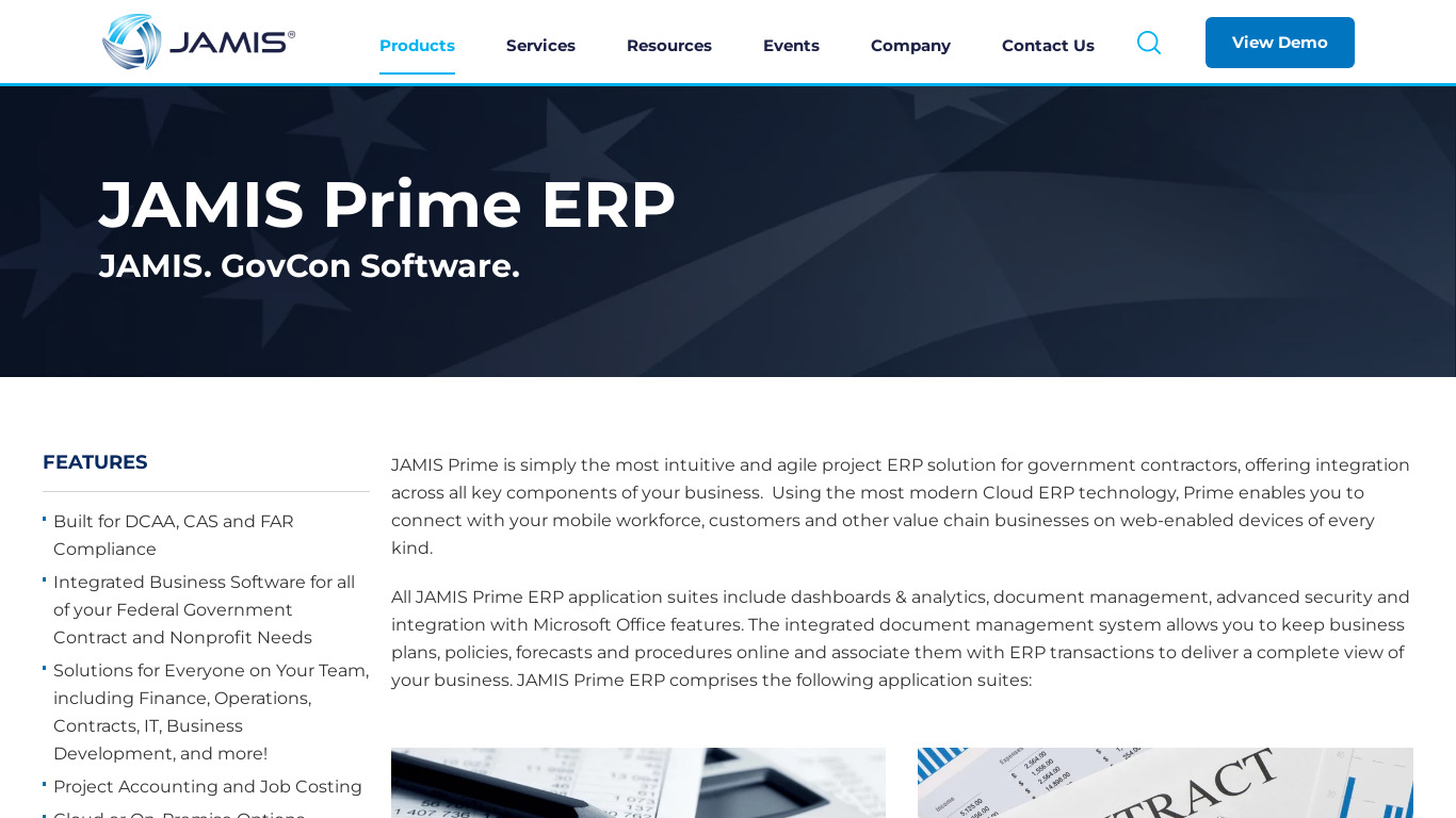 JAMIS Prime ERP Landing page
