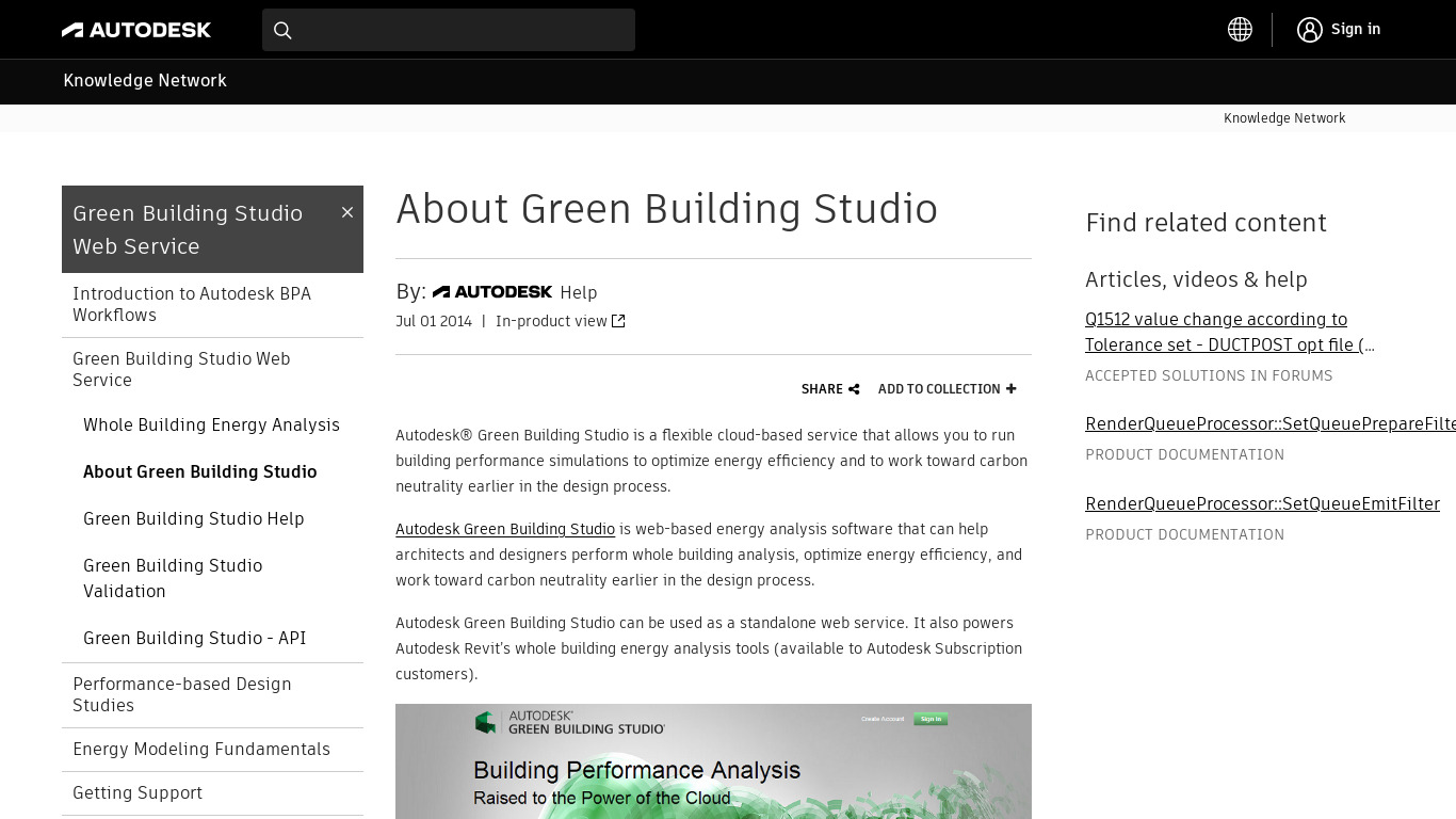Autodesk Green Building Studio Landing page