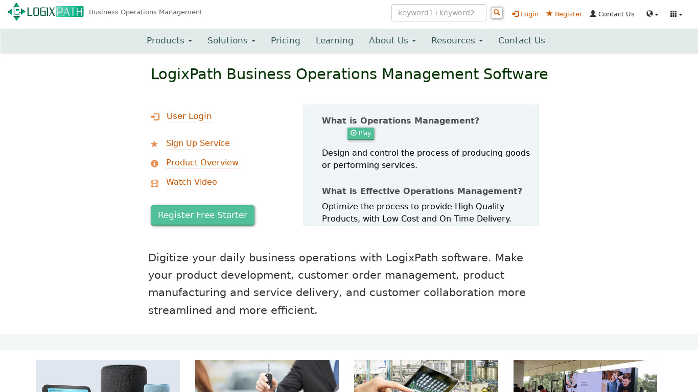 LogixPath Operations Management Landing page