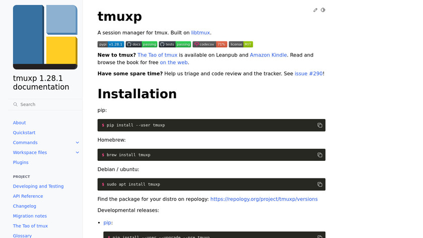 tmuxp Landing Page