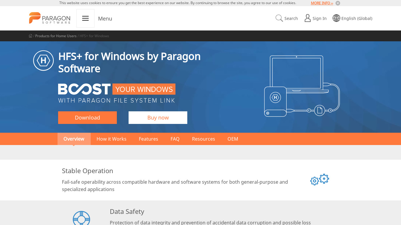Paragon HFS+ for Windows Landing page