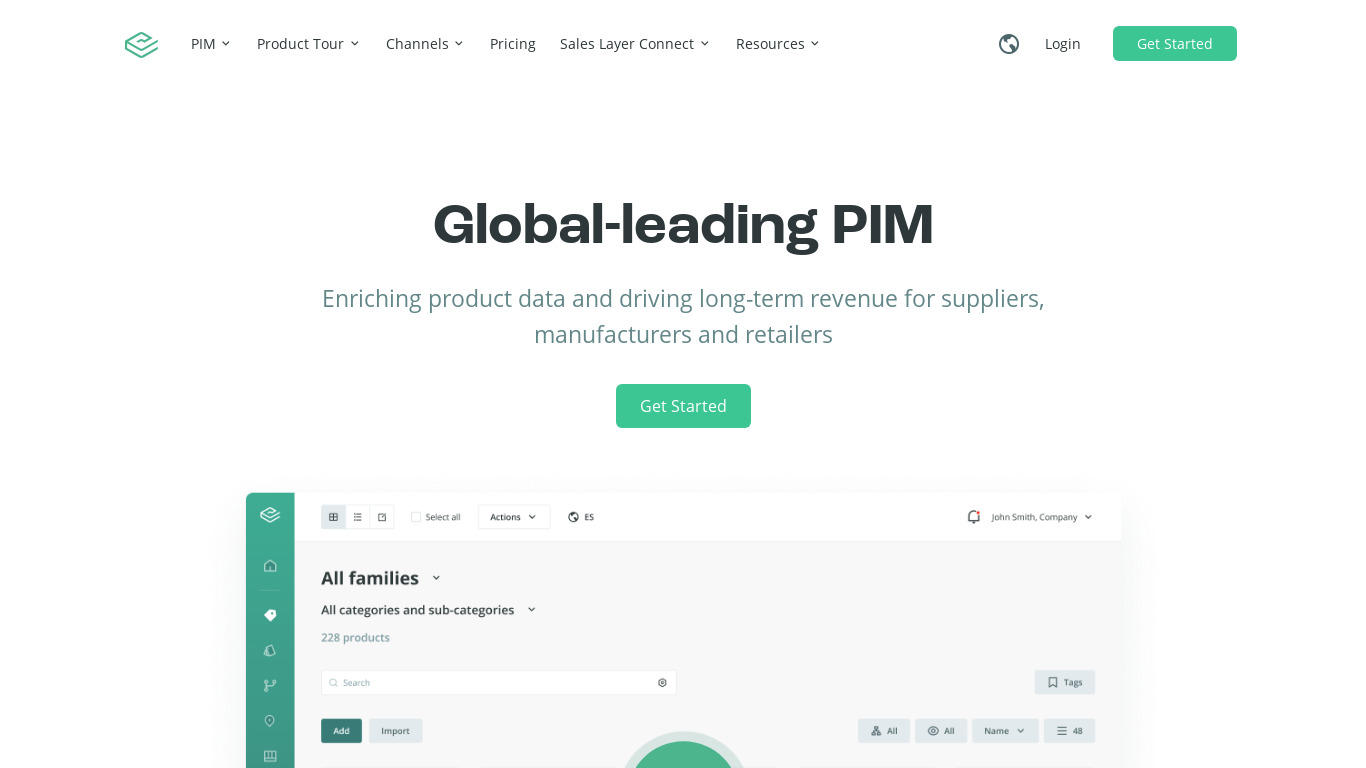 Sales Layer PIM Landing page