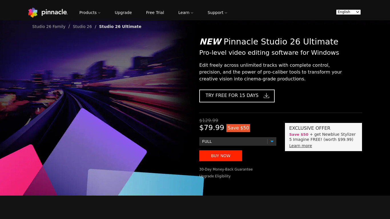 Pinnacle Studio 21 Ultimate Landing page